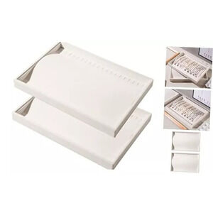 2 Pcs Stackable Jewelry Organizer Trays,20 Hooks Necklace Chains Display Beige